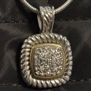 Alfani silver necklace with square pendant with jewels